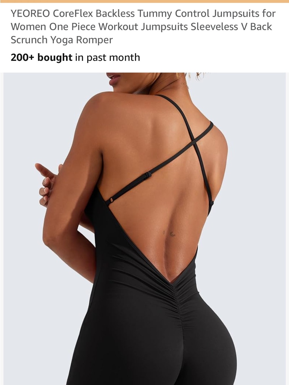 YEOREO CoreFlex Black Backless Tummy Control Jumpsuit